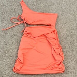 One-Shoulder Coral Mini Dress
